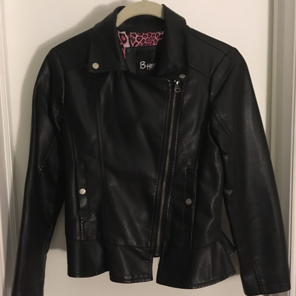 Girls Black Faux Leather Jacket